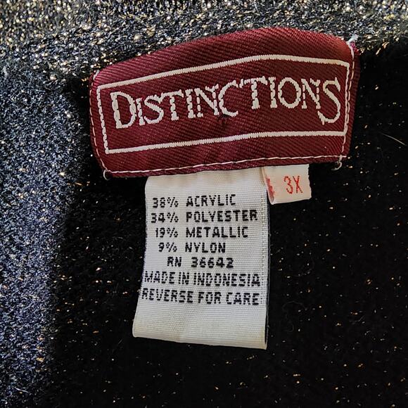 Distinctions Pullover V-Neck Sweater Womens Size 3XL Black Gold Glitter - Picture 3 of 7